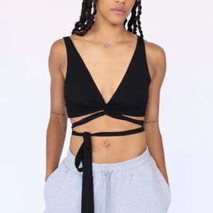 NWT Mes Amies Wrap Tank Ribbed Black Size Medium